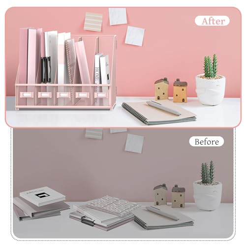 5-Compartment Metal Mesh Desk File Organizer for Magazines and Documents, Pink