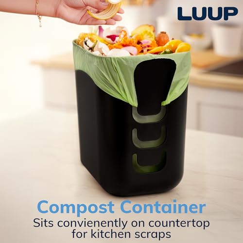 Black Plastic Trash Can 2.5 Gallon Wastebasket with Grocery Bag Hooks