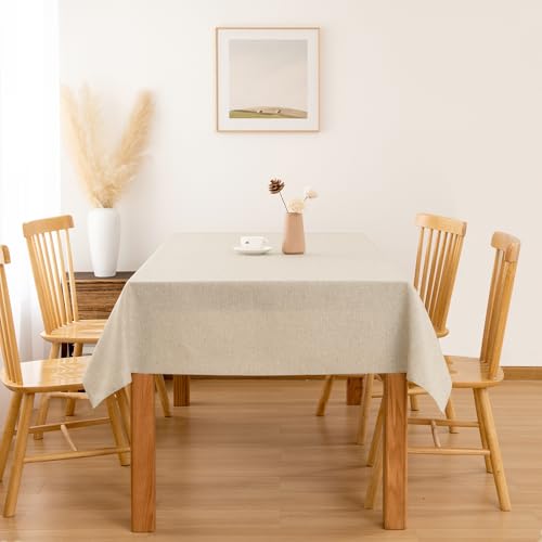 Beige Faux Linen Rectangle Tablecloth 54 x 80 Inch - Wrinkle Resistant