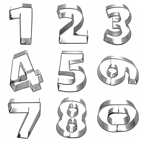 Comais Number Shaped Cookie Cutters Set 3-Inch Round Corners Stainless Steel 9Pcs