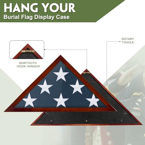 Burial Flag Display Case for 5'x9.5' Flag - Wooden Memorial Shadow Box