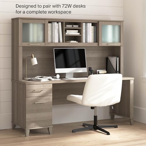 Bush Home 72-Inch Desk Hutch with Shelves and Frosted Glass Doors for Office Storage