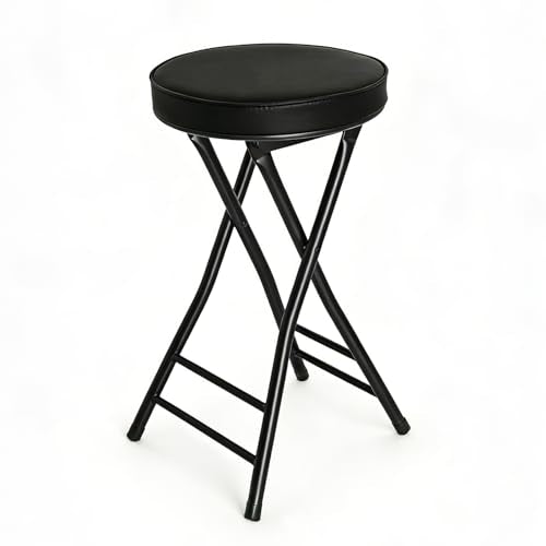 24-Inch Folding Bar Stool with Padded PU Leather Seat, Portable Tall Chair