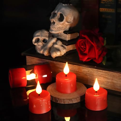 yunsheng 12PCS Red Rechargeable Flameless Tea Lights with Remote & Timer