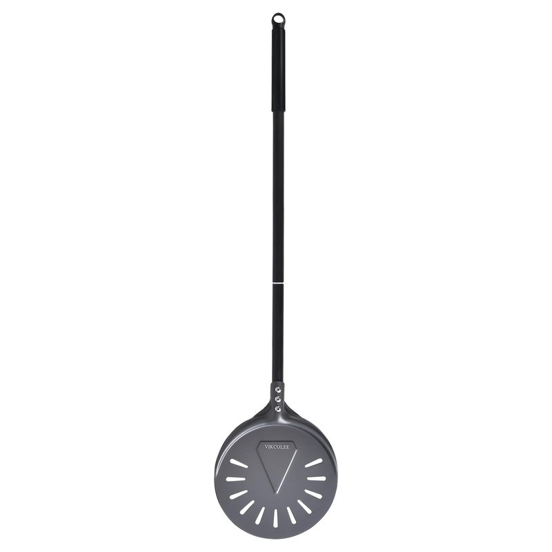 VIKCOLEE Turning Pizza Peel, 8 Inch with 25 Inch Handle Round Pizza Turning Peel, Professional Anodized Aluminum Turning Pizza Spatula, 33 Inch overall