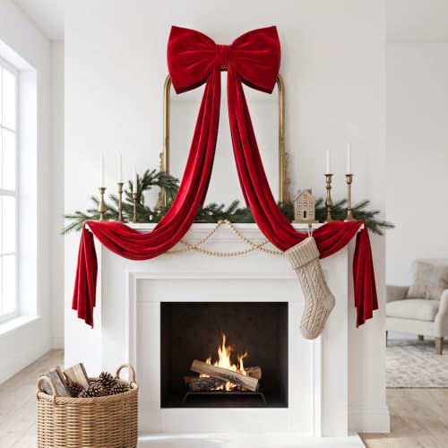 6 ft Oversized Red Velvet Christmas Bow Topper for Tree & Decor