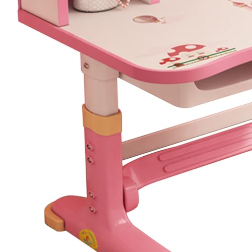 Height Adjustable Kids Study Desk and Chair Set with Storage Drawer - Pink