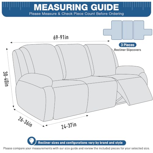 Stretch Recliner Sofa Cover for 3-Seater Couch - Dark Grey