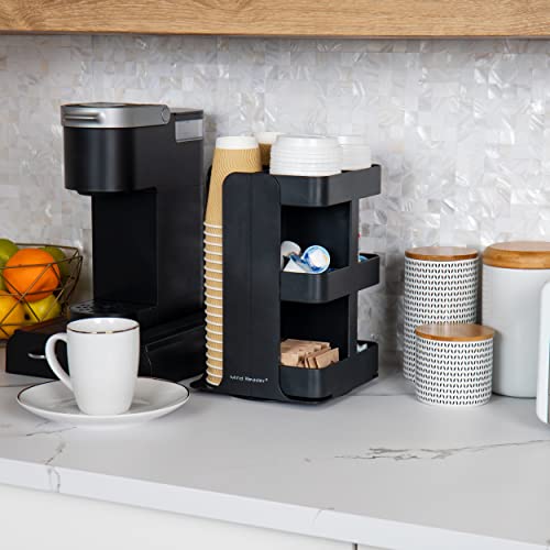 Mind Reader Cup Condiment Carousel, Countertop Organizer, Coffee Bar Accesories, Kitchen, Stirrers, 8" L x 8" W x 12" H, Black
