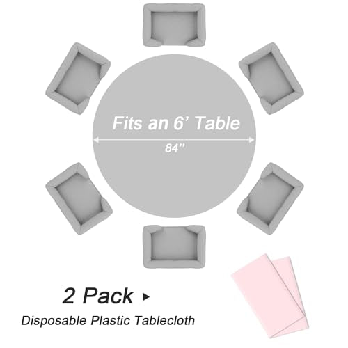 2-Pack 84-Inch Pink Round Disposable Plastic Tablecloths for Parties