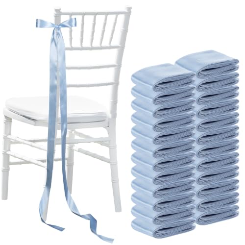 24 Pack Dusty Blue Satin Bows for Wedding Chair & Pew Aisle Decor