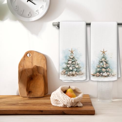 BCUANGD Christmas Shell Tree Blue Stripe Kitchen Towels - Variation 67, 16x24 inches