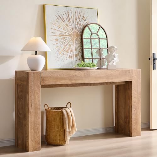 63-Inch Wood Console Table with 2 Storage Drawers - Light Oak