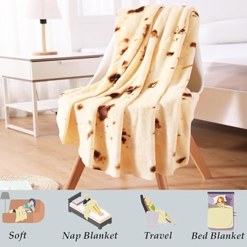 85-Inch Burrito Tortilla Throw Blanket - Realistic Soft Fleece Novelty Gift