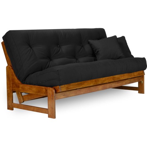 Queen Size Hardwood Futon Set with 8-Inch Mattress and Twill Cover
