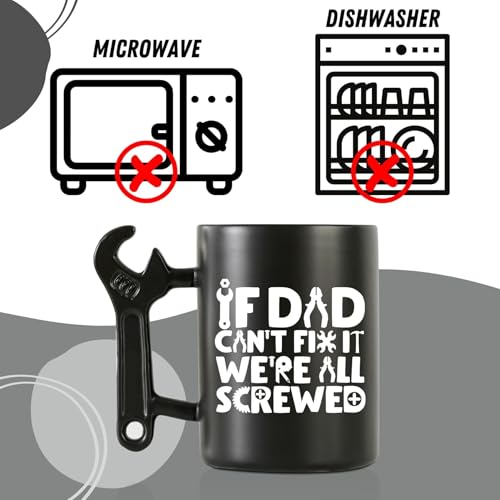 Onebttl Wrench Handle Coffee Mug - Funny Dad Gift from Daughter & Son, 13.5oz Ceramic Father's Day, Birthday, Christmas - If Dad Can't Fix, We Are All Screwed