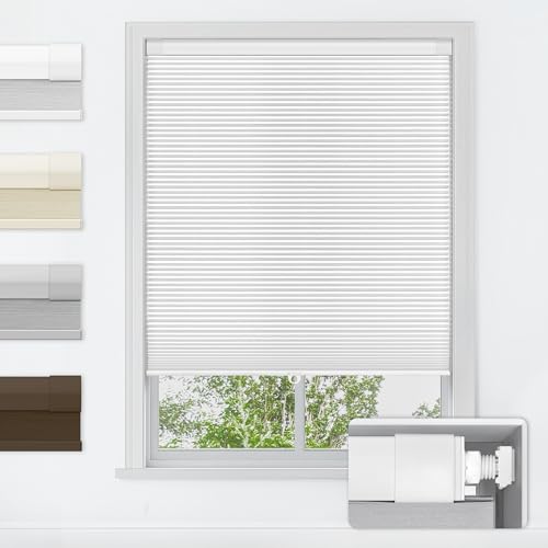 No Drill Cordless Cellular Shades, 22" W x 36" H White Blackout Honeycomb Blinds