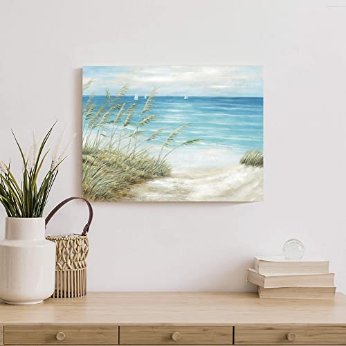 Coastal Beach Canvas Wall Art, 16x12 Inch Seaside Seascape Painting