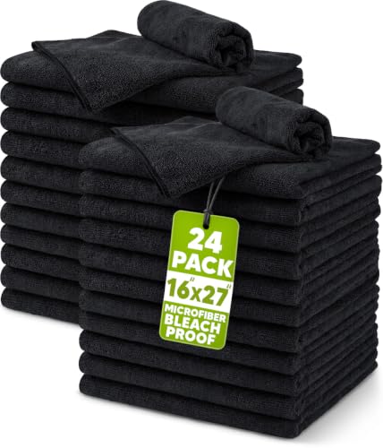 Utopia Towels Microfiber Bleach Safe Salon Towels 24 Pack, 16x27 Black