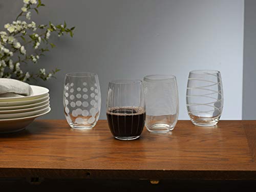 Stemless Wine Glasses 17oz - Set of 4 Etched Glassware for Red and White Wine
