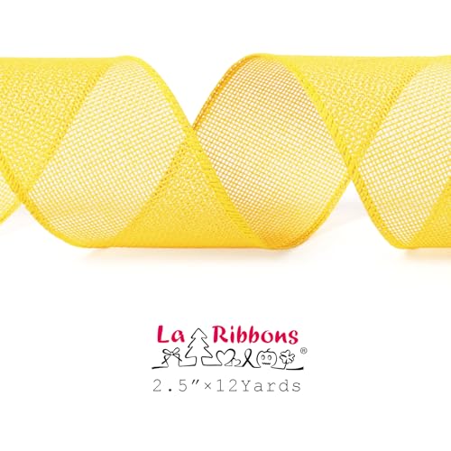 LaRibbons Yellow Burlap Wired Ribbon 2.5in x 12yd - Gift Wrap & Craft Ribbon