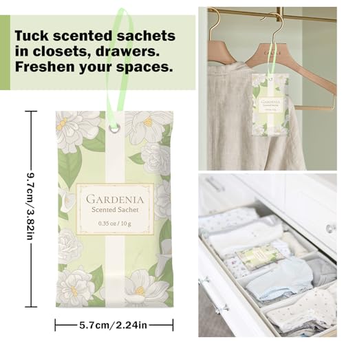 Gardenia Scented Sachets for Closet and Drawers - 14 Pack Hanging Air Freshener