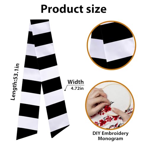Black and White Striped Wreath Sash for Front Door Decor