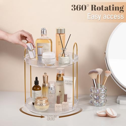 Anyoifax 2-Tier 360° Rotating Clear Makeup Organizer with Large Capacity