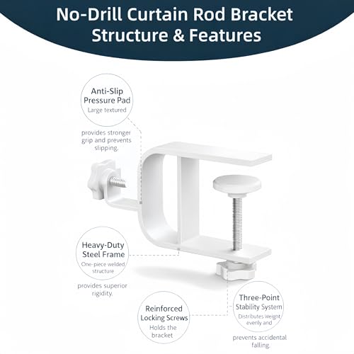 No Drill Curtain Rod Brackets for Blind Headrails, Adjustable 2-Pack