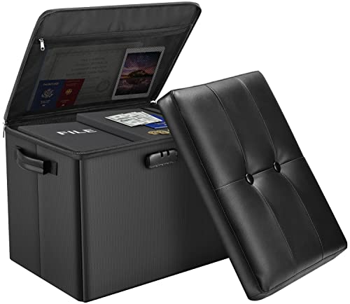 Fireproof Storage Ottoman with Lock - Folding Footrest Safe Chest