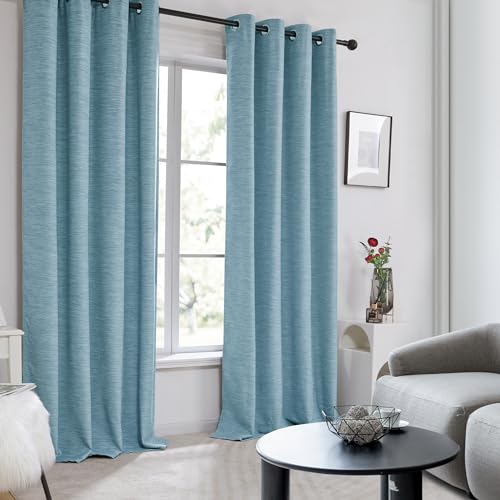Deconovo Faux Linen Total Blackout Curtains Grommet Noise Reducing Panels with Black Backing for Living Room£¬2 Panels£¬Teal£¬52Wx74L Inch