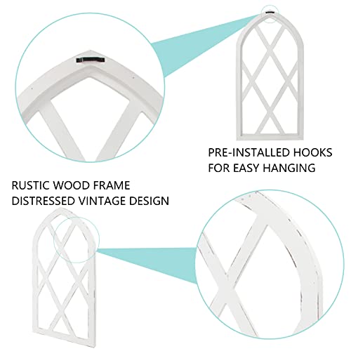 Rustic White Arched Window Frame Wall Decor, 16x31 Inch Farmhouse Set of 2