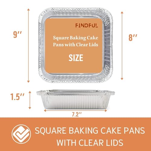 8x8 Square Aluminum Foil Pans with Clear Lids (35 Pack) - Disposable Pans