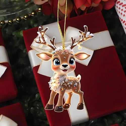 5 PCS Christmas Elk Acrylic Hanging Ornaments - 3.07 x 2.12 Inches, Transparent Holiday Decor