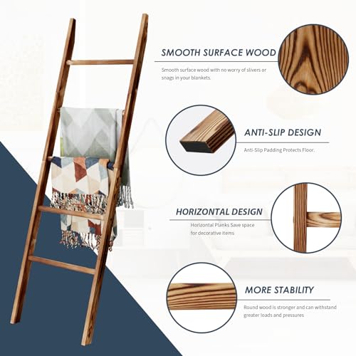 5-Tier Wooden Blanket Ladder - Rustic Farmhouse Quilt & Towel Display Rack