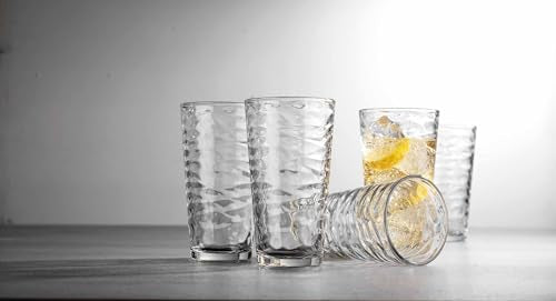 Glaver's 17 oz Hammered Glass Cocktail Set of 6 - Elegant Tall Drinking Glasses