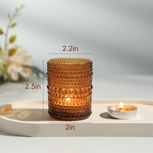 12 Pack Amber Glass Votive Candle Holders, Vintage Tealight Holders