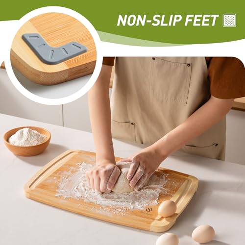 Socisen 4-Piece Bamboo Cutting Board Set with Non-Slip Feet – 17.5 x 12 in, Two-Tone