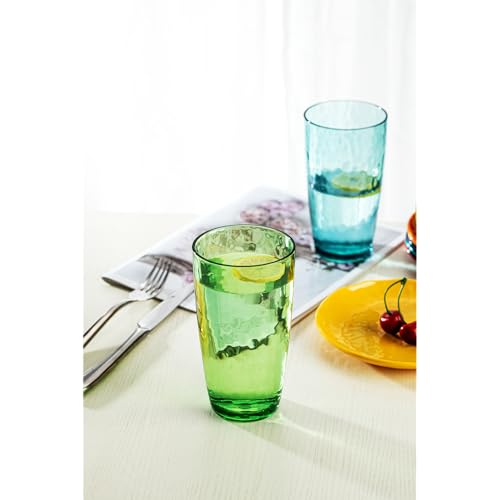 Hammered Acrylic Drinking Glasses, 20 oz Rainbow Tumbler Set of 6