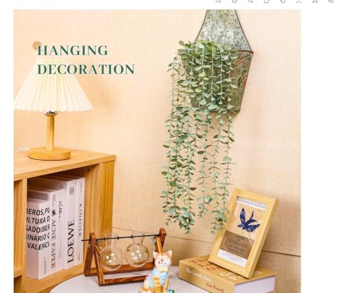 Artificial Hanging Eucalyptus Plant in Black Pot - 24 Inch Faux Greenery Decor