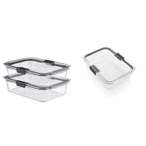 Rubbermaid 2118315 Brilliance Glass Storage 8-Cup Food Containers with Lids, 2-Pack (4 Pieces Total), Large, Clear & Brilliance Food Storage Container, Large, 9.6 Cup, Clear 1991158