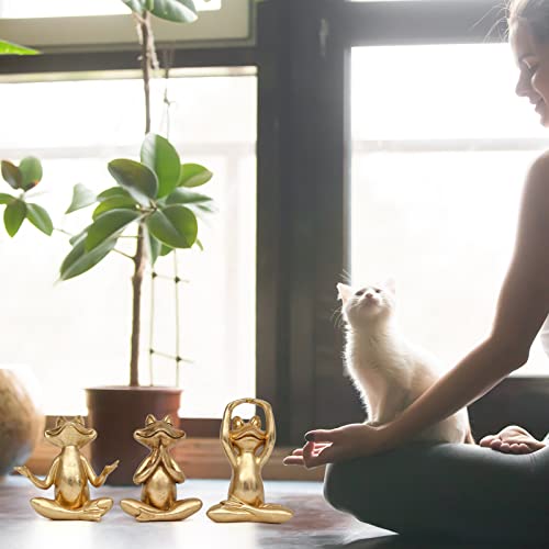 Gold Frog Yoga Figurines Set of 3 - Modern Resin Statue for Home Decor