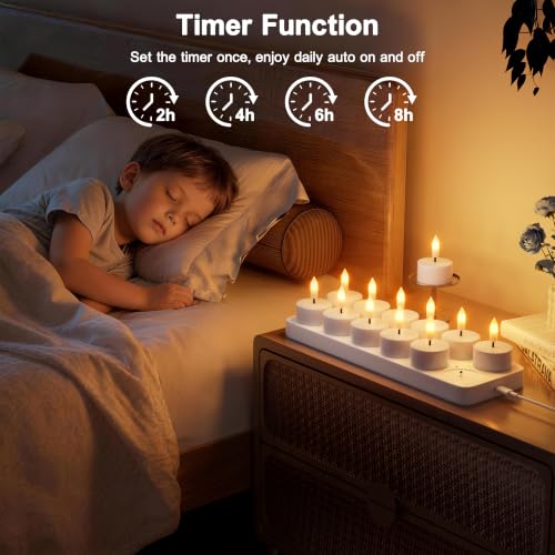 Kimjo White 12-Pack Rechargeable Flameless Tea Lights with Remote & Timer