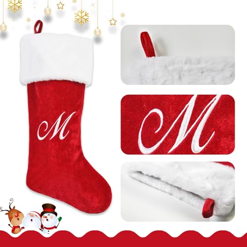 20-Inch Personalized Letter Christmas Stocking Red Plush Holiday Decor