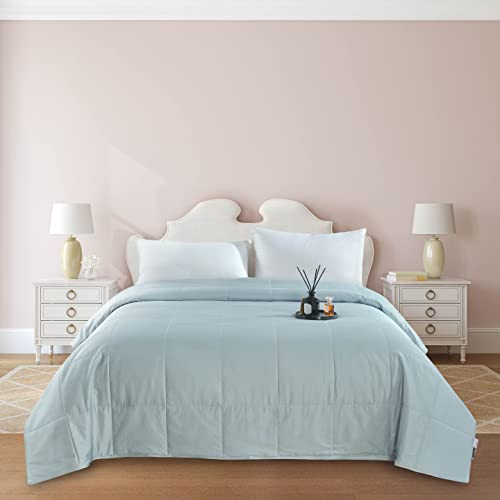 Summer Silk Quilt Blanket, Misty Blue, Queen Size - Machine Washable