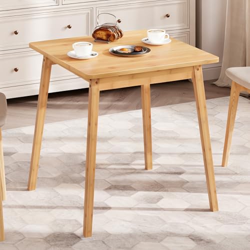 Square Bamboo Dining Table for Small Spaces, 27.6-Inch Compact Kitchen Table