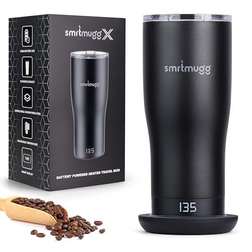 SmrtMugg X Heated Coffee Mug 19oz Black with LCD Screen & 8-Hour Battery