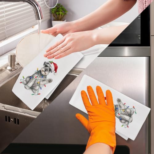 Funny Christmas Mini Schnauzer Dog Kitchen Hand Towels, 16x24 in