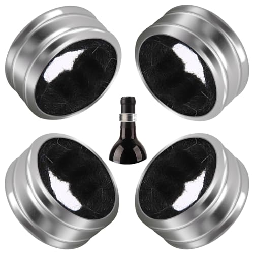 Black Waved Stainless Steel Wine Bottle Collars with Velvet Felt Drip Rings - 4 Pack