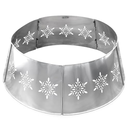 Silver Snowflake Farmhouse Christmas Tree Collar, 29-Inch Enamelware Base